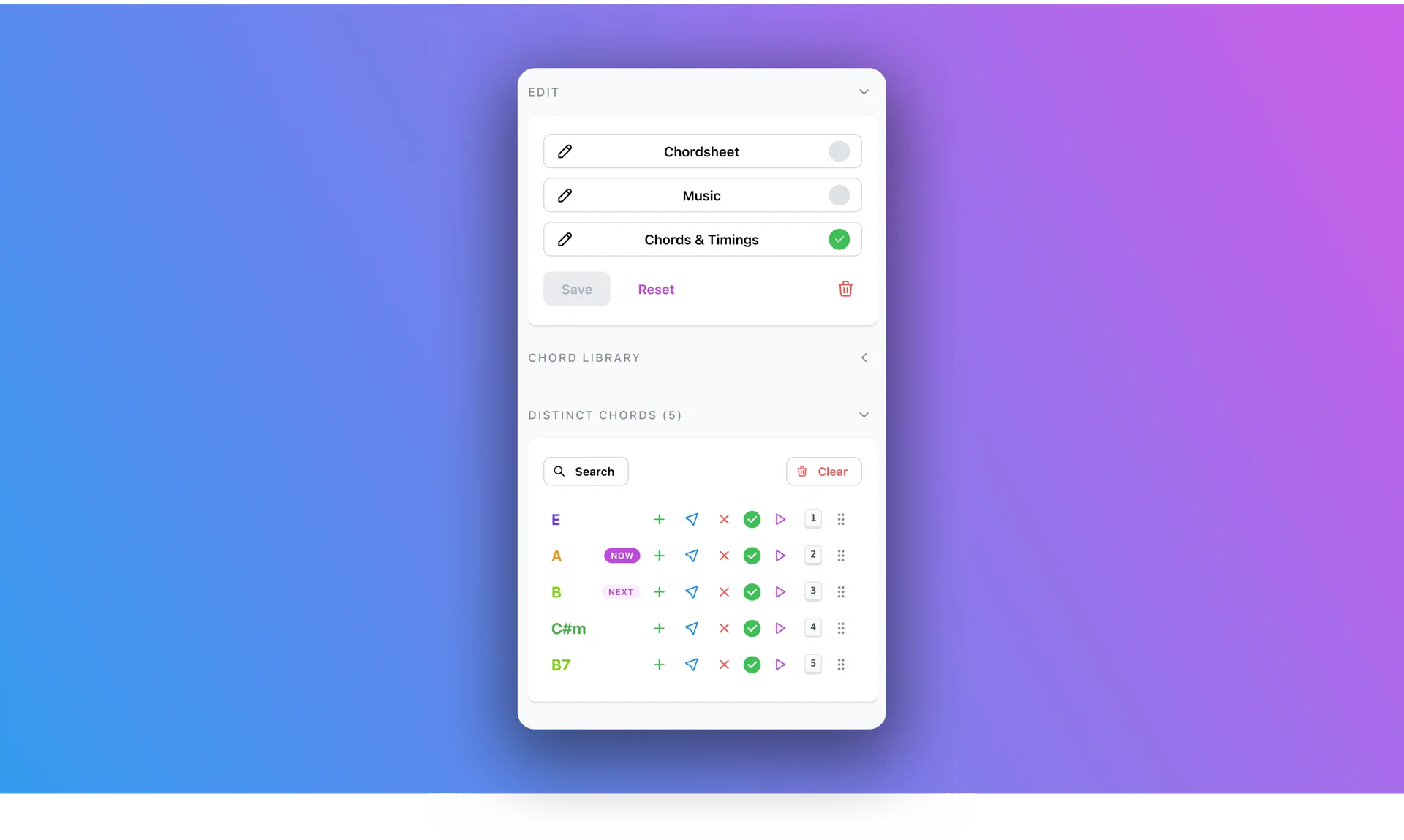 Chords & Timings edit option