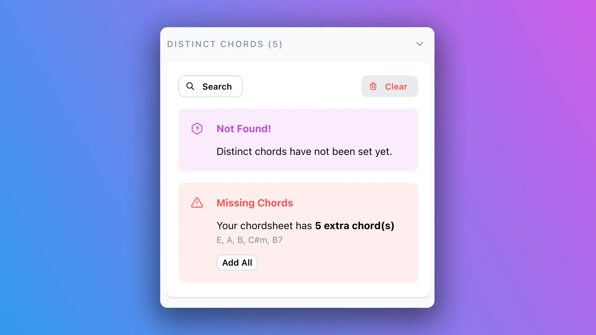 Add distinct chords automatically