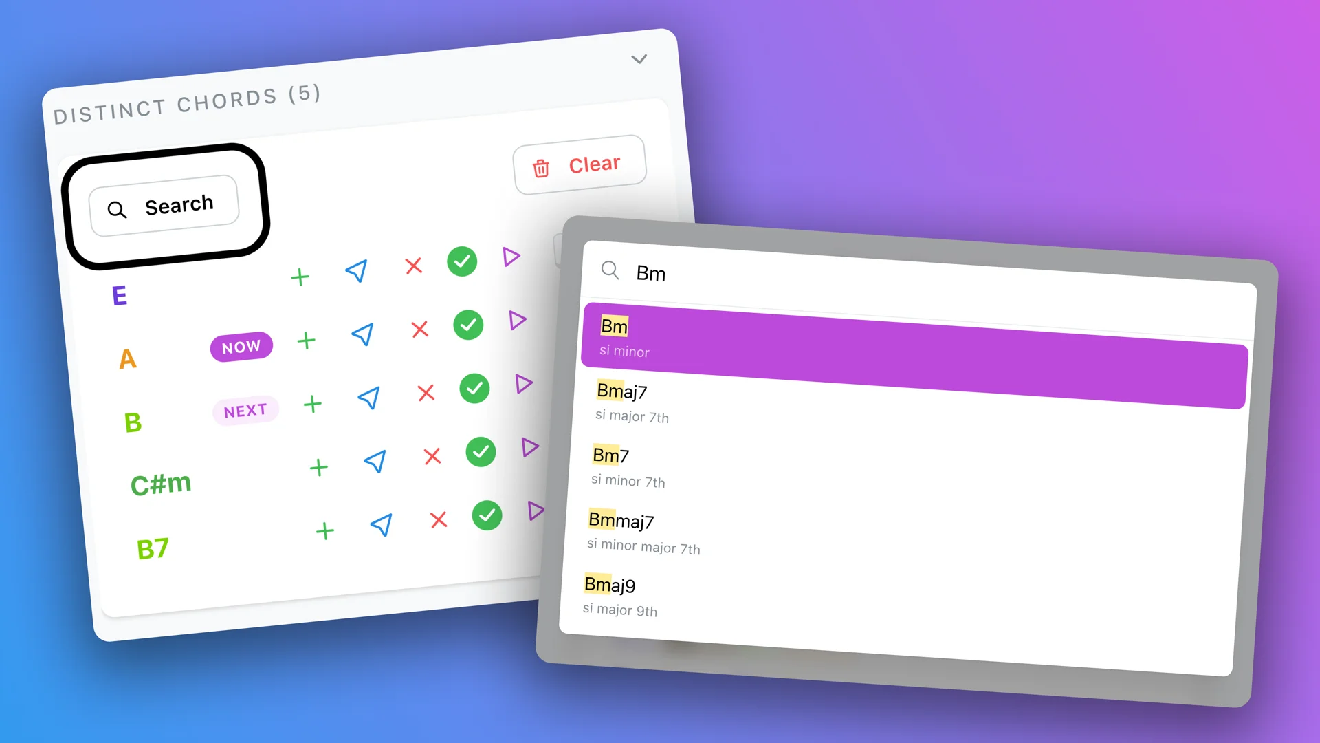 Add chords by searching