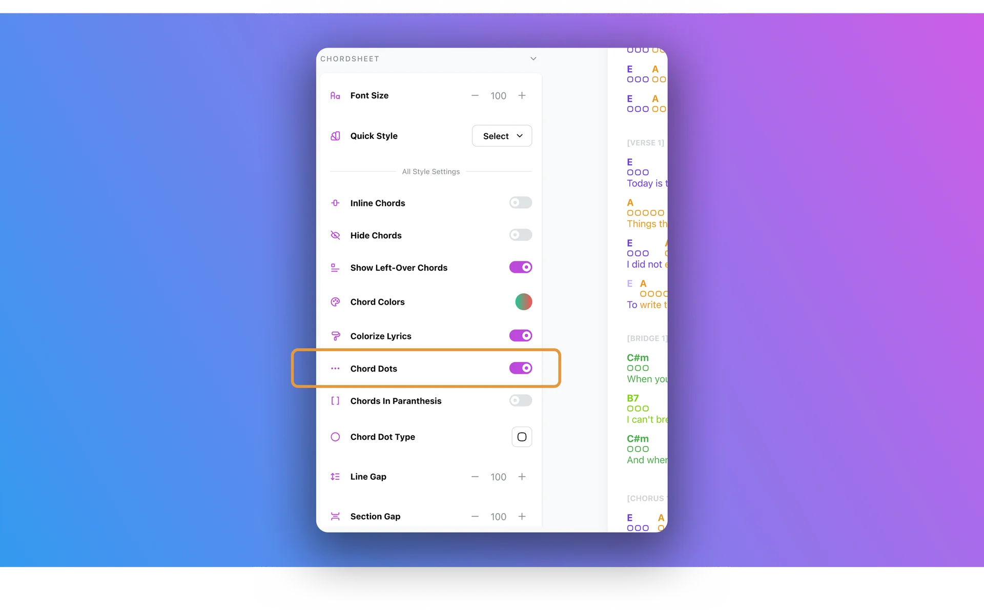 toggle chord dots
